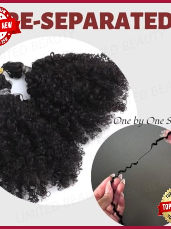 18 Inch Human Hair Extensions Afro Kinky Curly Pre-Separated Knotless Crochet main image 5